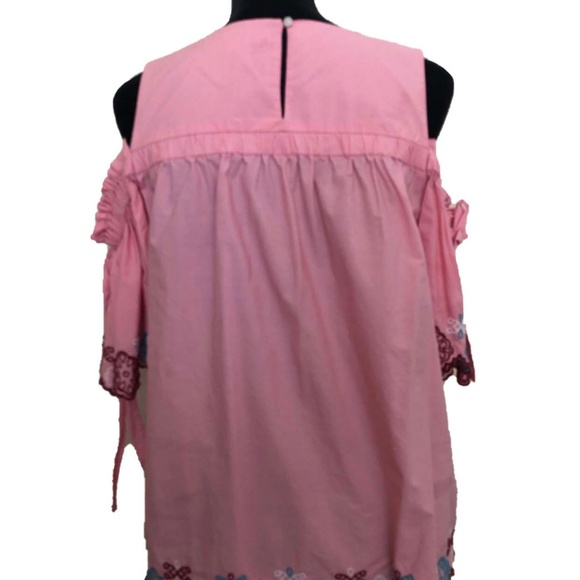 Ann Taylor LOFT Pink Cold Shoulder Embroidered Top - Picture 4 of 6